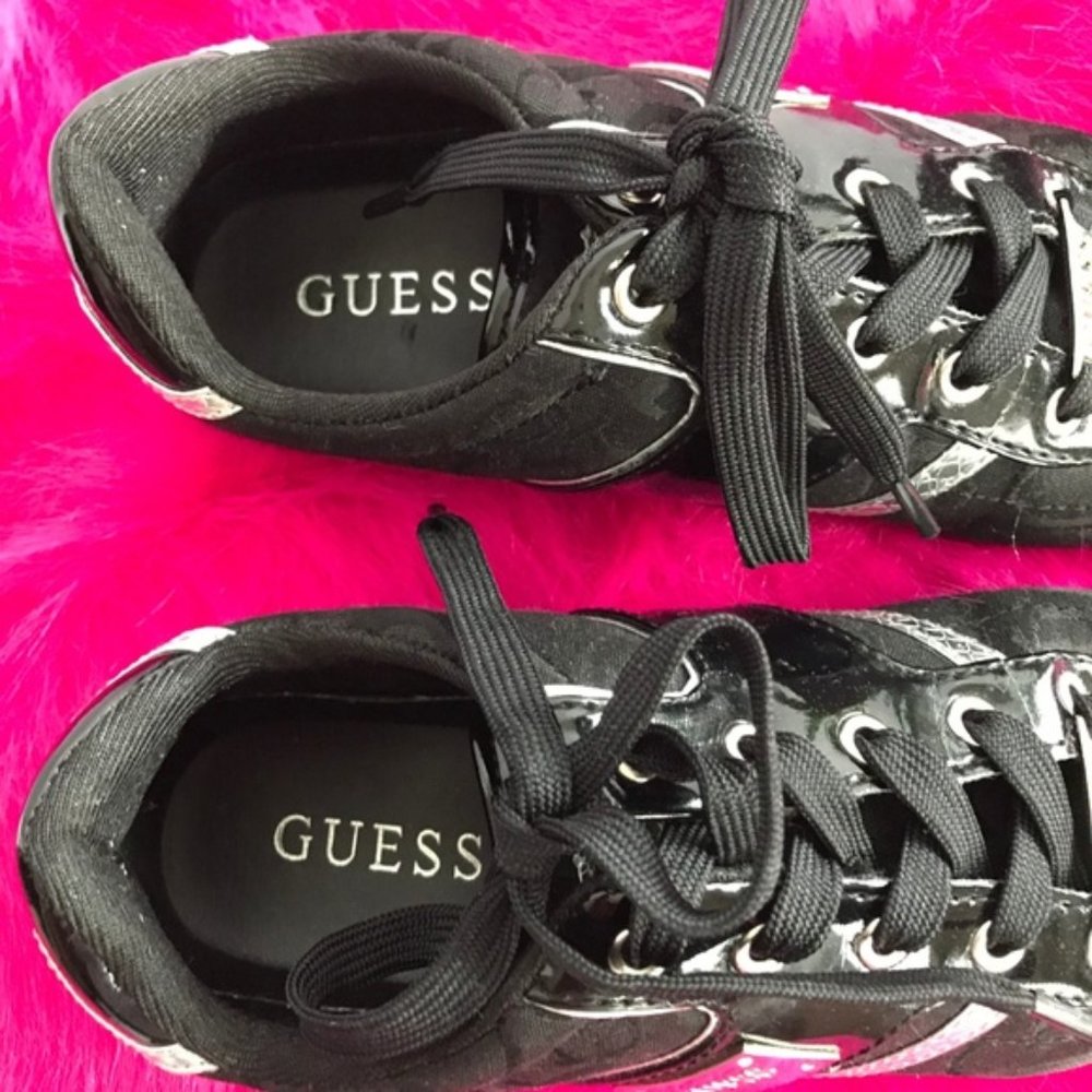Guess Black & Silver Patent Leather & Cloth Sneakers - Picture 2 of 8